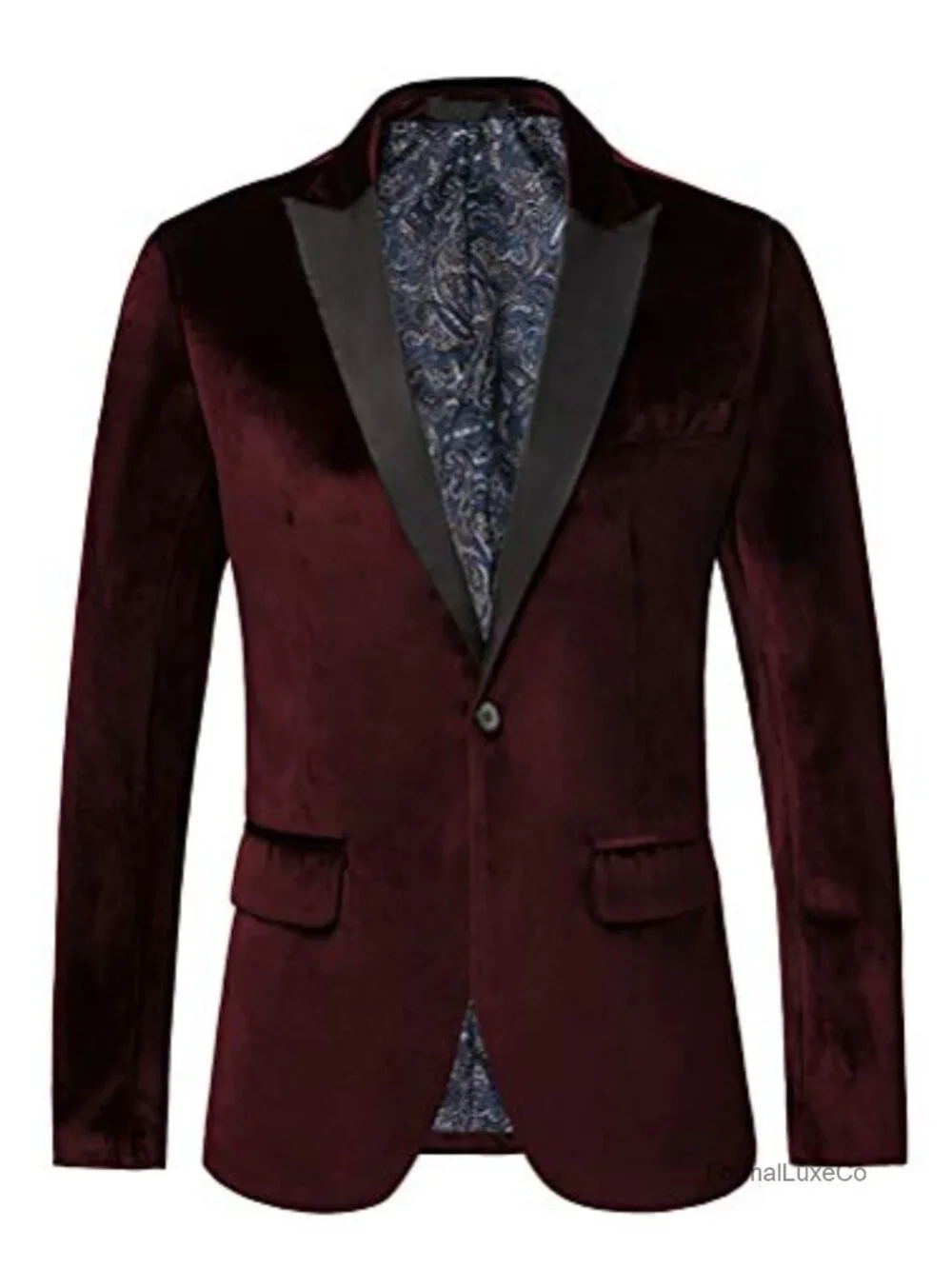Men's Velvet Slim Fit Blazer | One Button Tuxedo Jacket for Wedding